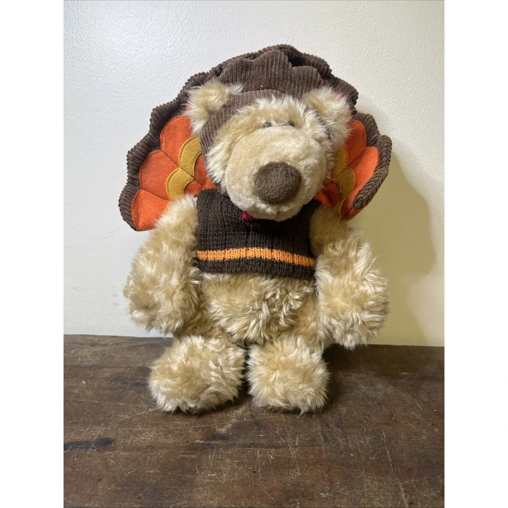 Vintage GUND Teddy Bear Turkey Sweater Tail Feathers Fall Thanksgiving 9